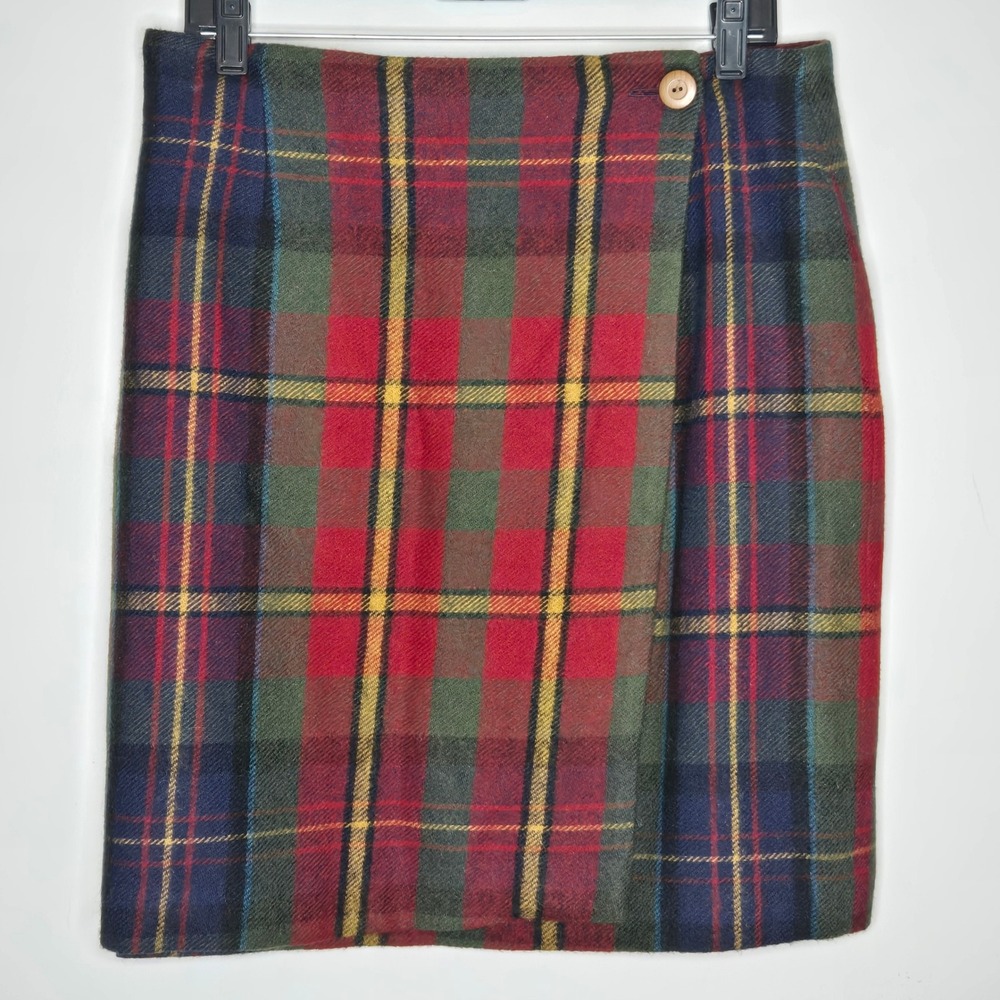 VTG Talbots Wool Blend‎ Plaid Wrap Skirt 14 Academia Preppy Gorpcore Dark